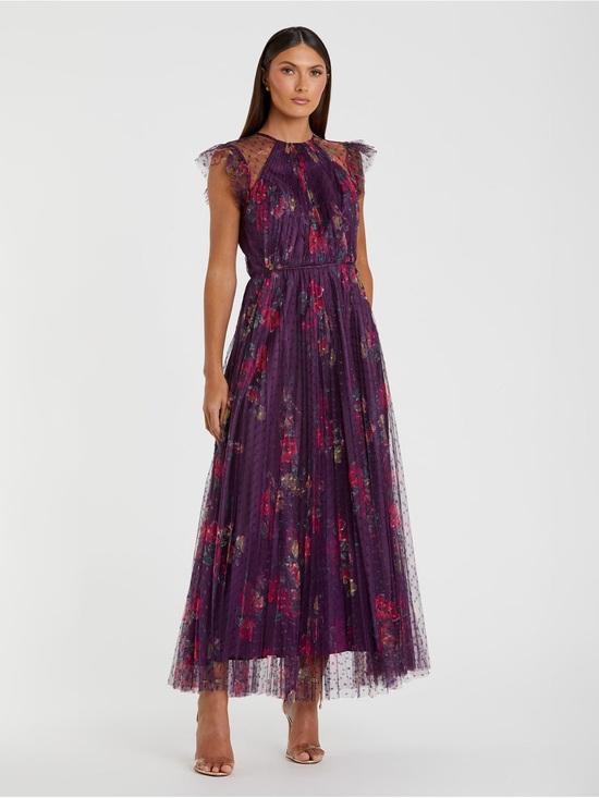 Mac Duggal Dresses & Skirts - NWT! IEENA FOR MAC DUGGAL Purple Floral Flutter Sleeve Midi Dress Size 4